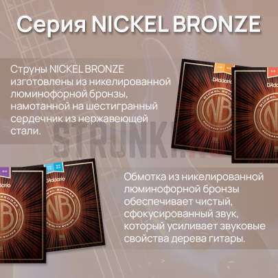 Струны для акустической гитары D'Addario Nickel Bronze NB1253 12-53