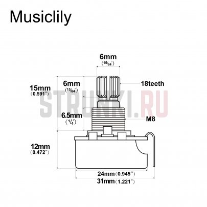 Потенциометр A500K (лог) Musiclily M597-2, 2 шт