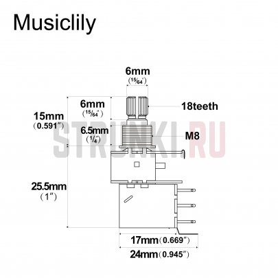 Потенциометр Push-Pull A500K (лог) Musiclily M907-2, 2 шт