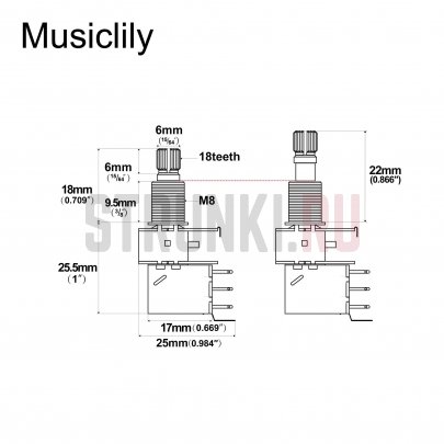 Потенциометр Push-Pull B500K (лин) Musiclily MX1930-2, 2 шт