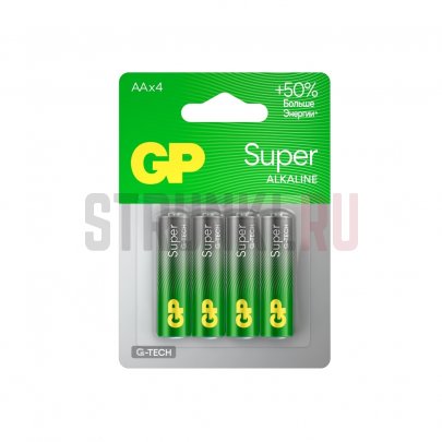 Элемент питания АА, алкалиновый, 4 шт, GP GP15AA21-2CRSBC4 Super Alkaline G-TECH