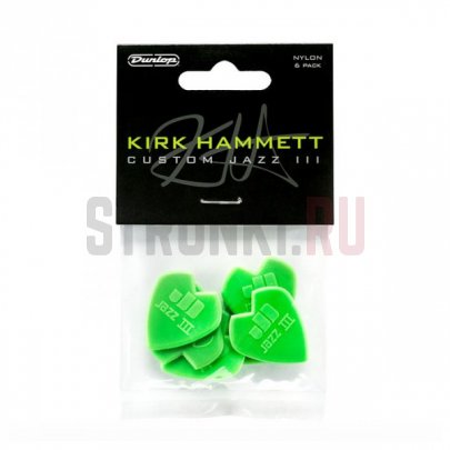 Набор медиаторов Dunlop 47PKH3N Kirk Hammett Nylon Jazz III, зеленые, 1.38 мм, упаковка 6 шт.