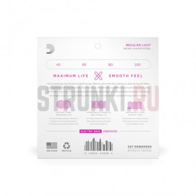 Комплект струн для бас-гитары, никелированные, 45-100, D'Addario XSB45100 XS Nickel