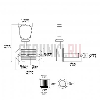 Колки для гитары 3+3, золото, Musiclily MX1103GD