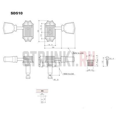 Колки локовые, автозажим, Gotoh SD510-MG-SL-N-(L3+R3), Vintage style, 3+3, никель, пластик, тюльпан