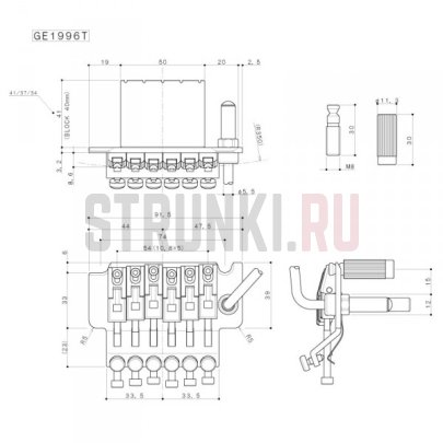 Тремоло Floyd Rose GOTOH GE1996T, золото, сустейн блок - 40 мм