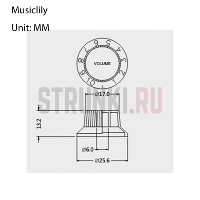 Ручка потенциометра Musiclily M150v, Fender style, метрическая, громкость, чёрная