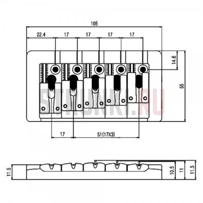 Бридж для 5-струнной бас-гитары Paxphil BB105-CR, chrome