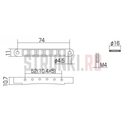 Бридж для полуакустической гитары HOSCO F-2821E, основание из эбони, позолота