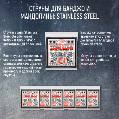 Струны для банджо Ernie Ball 2309 Stainless Steel 10-24