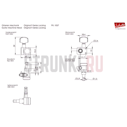 Колок одиночный локовый SCHALLER Original F-Series 10560271.01.51, реверсный, хром