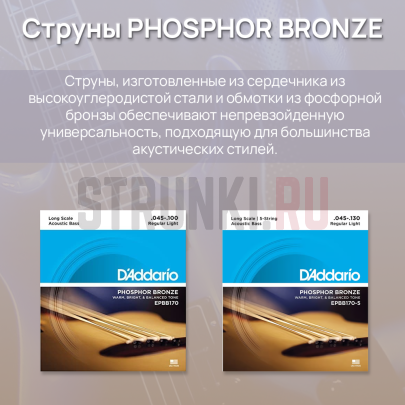 Струны для акустической бас-гитары D'Addario EPBB170 Phosphor Bronze 45-100