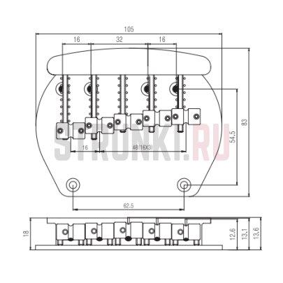 Бридж для 5-струнной бас-гитары PARTSLAND BB023GD, золото
