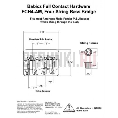 Бридж для 4-струнной бас-гитары Babicz FCH4AMBKP Bass Bridge, Original Series, чёрный