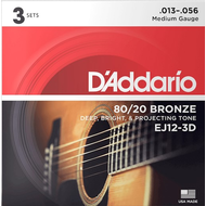 Струны для акустической гитары D'Addario EJ12-3D набор из 3 комплектов 13-56 